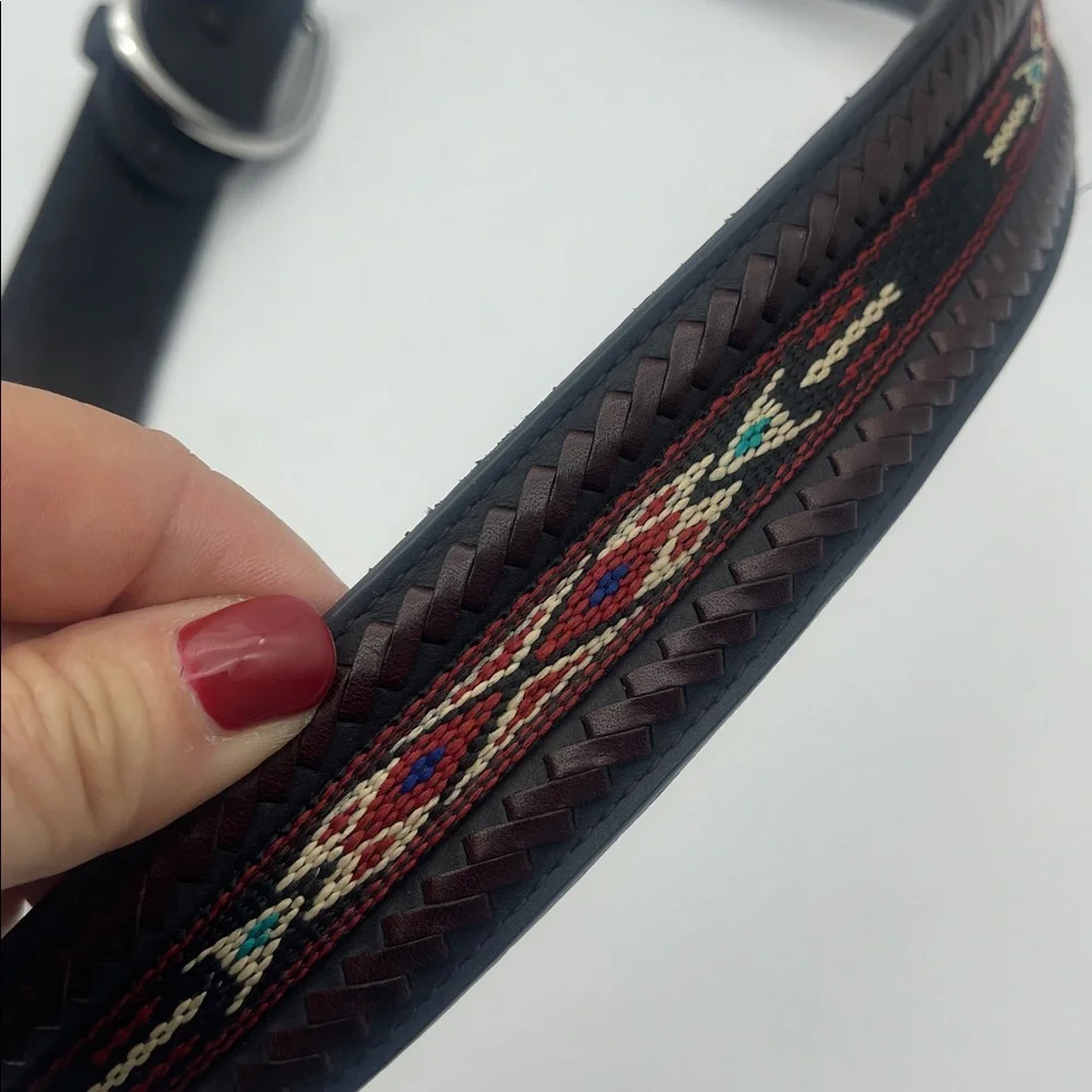 Tony Lama Leather Belt Embroidered Aztec Pattern Western Southwest Sz 34